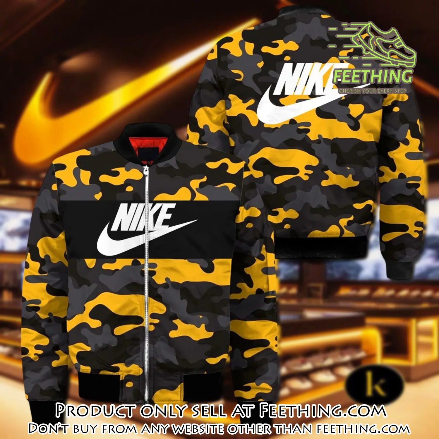Nike yellow camo luxury brand premium bomber jacket clothing outfit for men women ft3549505